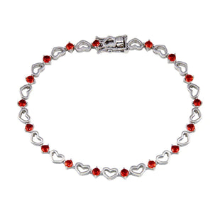 PULSERA PLATA CORAZONES ROJO