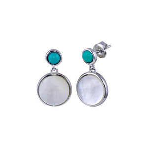 ARETES CON MADRE PERLA  Y TURQUESA