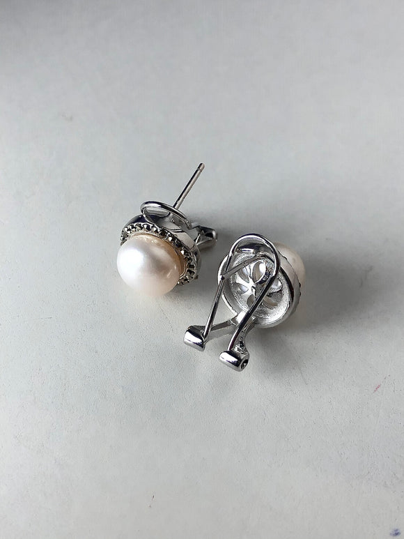 ARETES PLATA CON PERLA Y MARCASITA