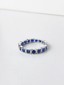 ANILLO PLATA CIRCULOS Y CUADROS AZULES