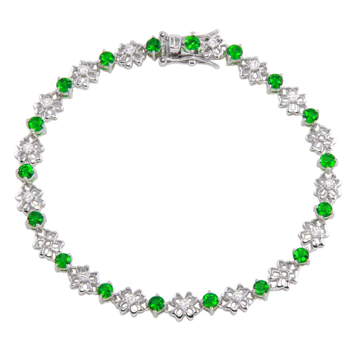 PULSERA PLATA TREBOLES VERDE